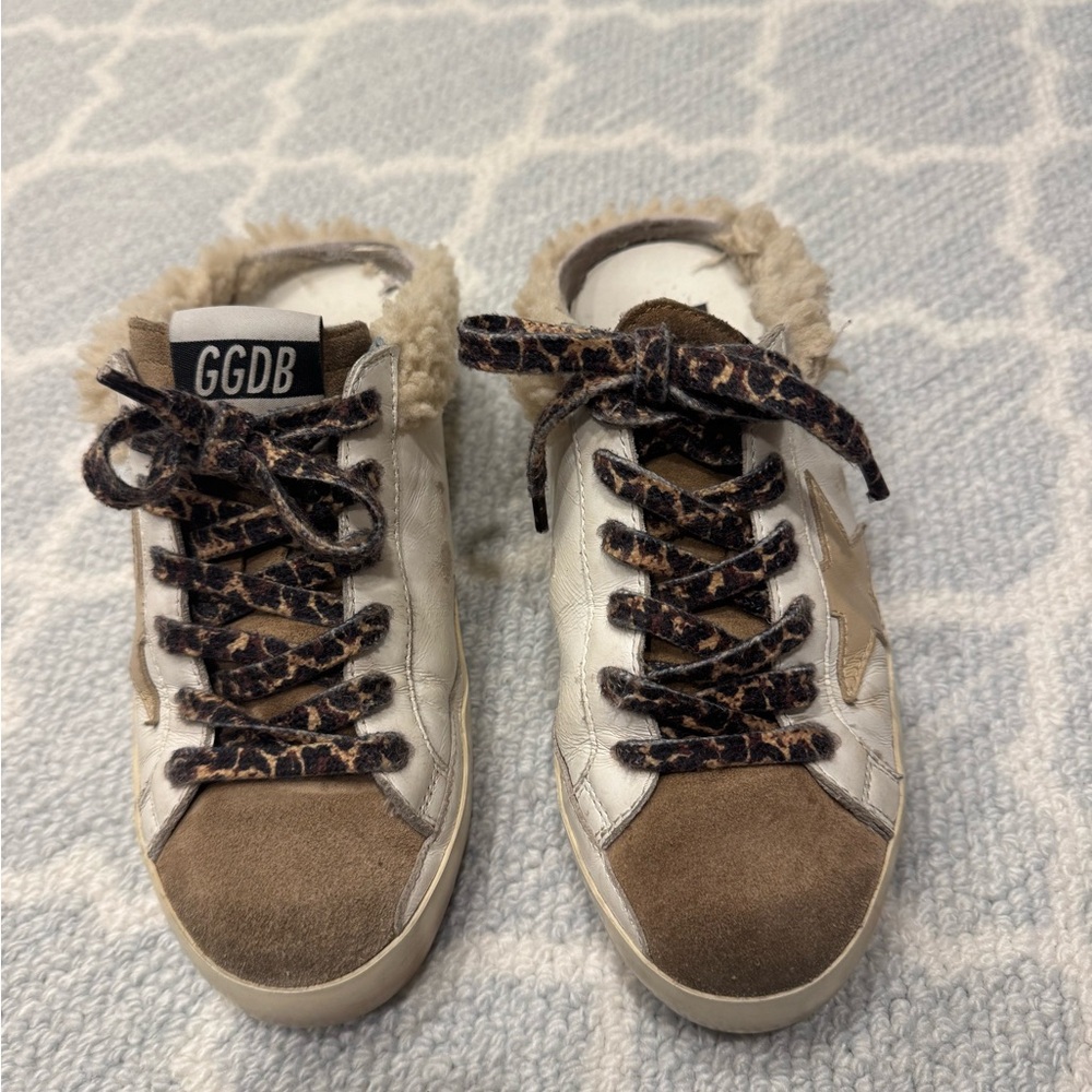 Golden Goose Sabot Leopard Print Laces Sneakers